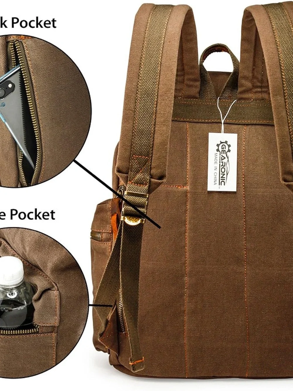 GEARONIC Vintage Canvas Backpack, Casual Daypack Backpacks for Men Women Hiking